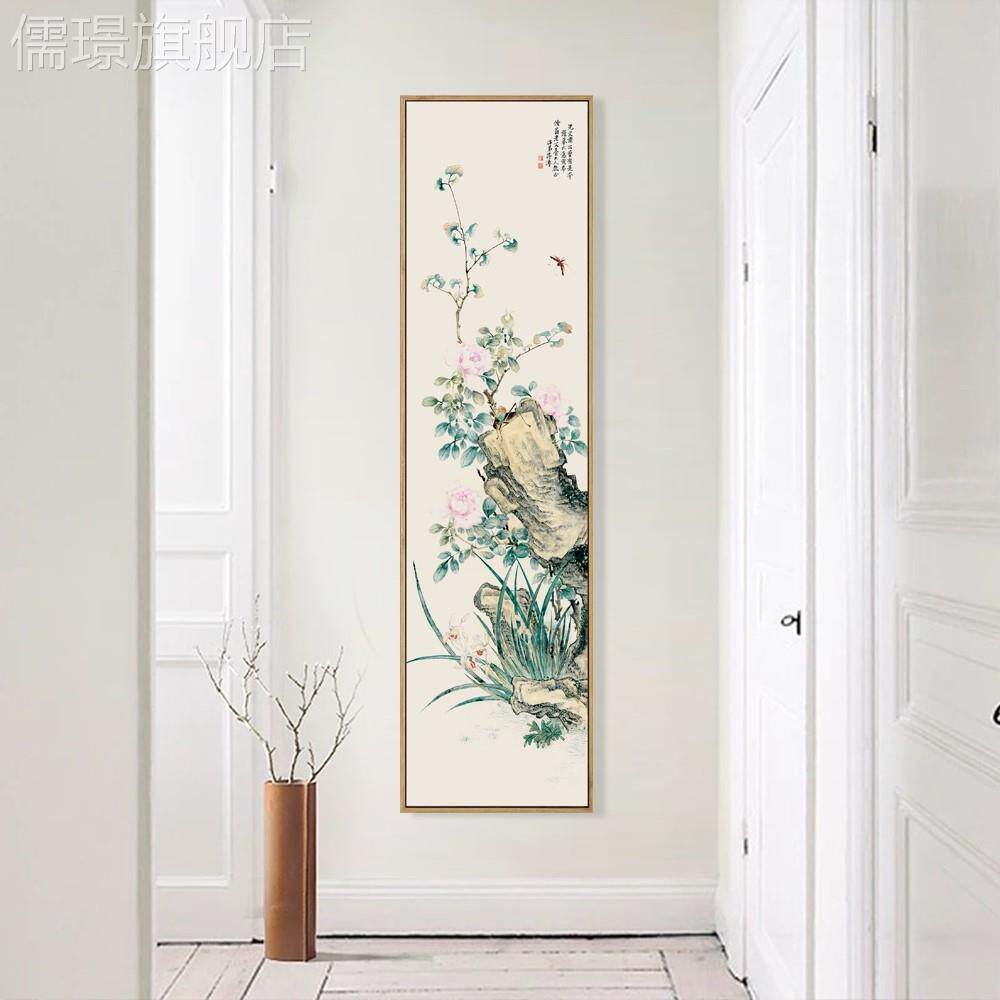网红网红新中式过道玄关装饰画国茶室入户画荷花兰花挂画廊走墙画