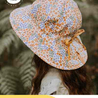 澳洲bedhead女童亲子渔夫防晒帽菠萝花吸湿排汗亚麻绿格子遮阳帽