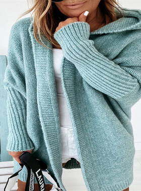 Bat-shaped loose knitted hoodie   女士蝙蝠型百搭宽松针织帽衫