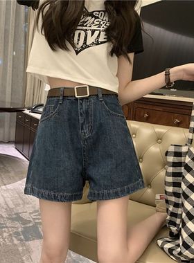 Retro dark blue simple denim shorts复古蓝色 遮胯显瘦牛仔短裤