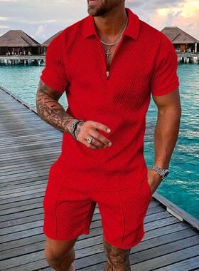 翻领Polo衫短 袖套装Casual lapel polo shirt short-sleeved set