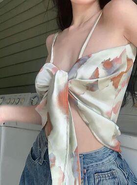 晕染蝴蝶结绑带辣妹吊带小背心Smudging bow-tie hottie camisole