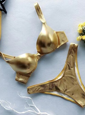 Women's bright leather sexy swimsuit女士时尚亮皮性感泳衣套装