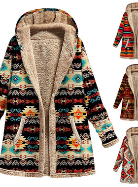 Printed casual hooded long-sleeved coat 印花休闲连帽长袖外套