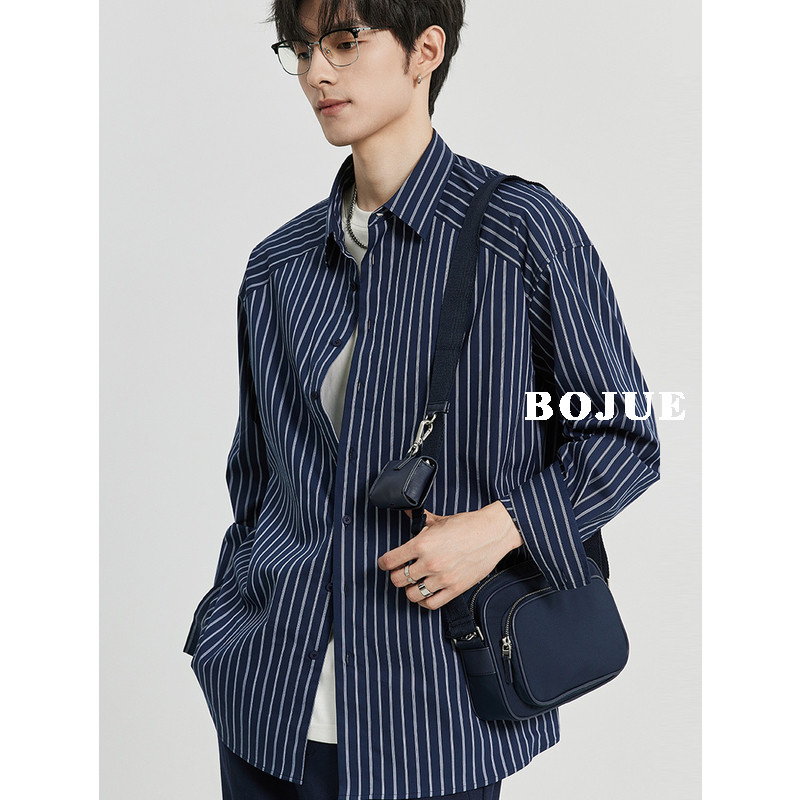 伯爵卓尔春秋季撞色条纹长袖衬衫