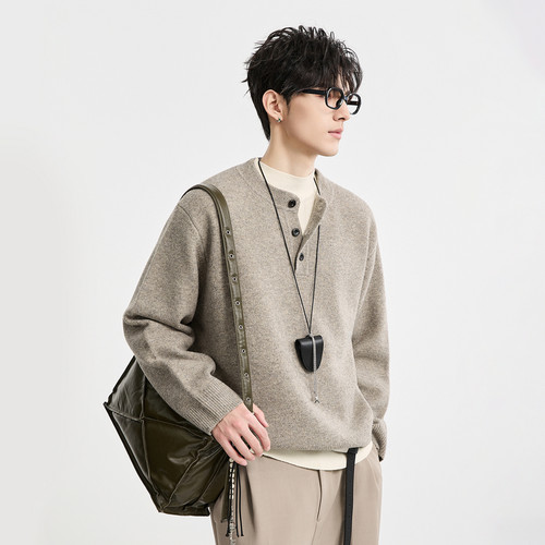 伯爵卓尔25秋冬亨利领设计感针织衫男士纯色套头打底毛衣宽松上衣