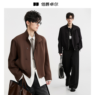 {新中式老钱风}BJZE25秋季立领短款夹克外套男生高级感含羊毛上衣