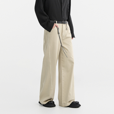 [设计感阔腿牛仔裤]伯爵卓尔男装25春季立体剪裁宽松直筒水洗裤子