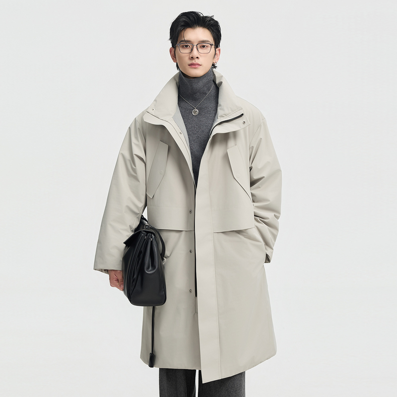 高级感活页设计BJZE25冬季御寒防风衣羽绒服男中长款翻领保暖外套