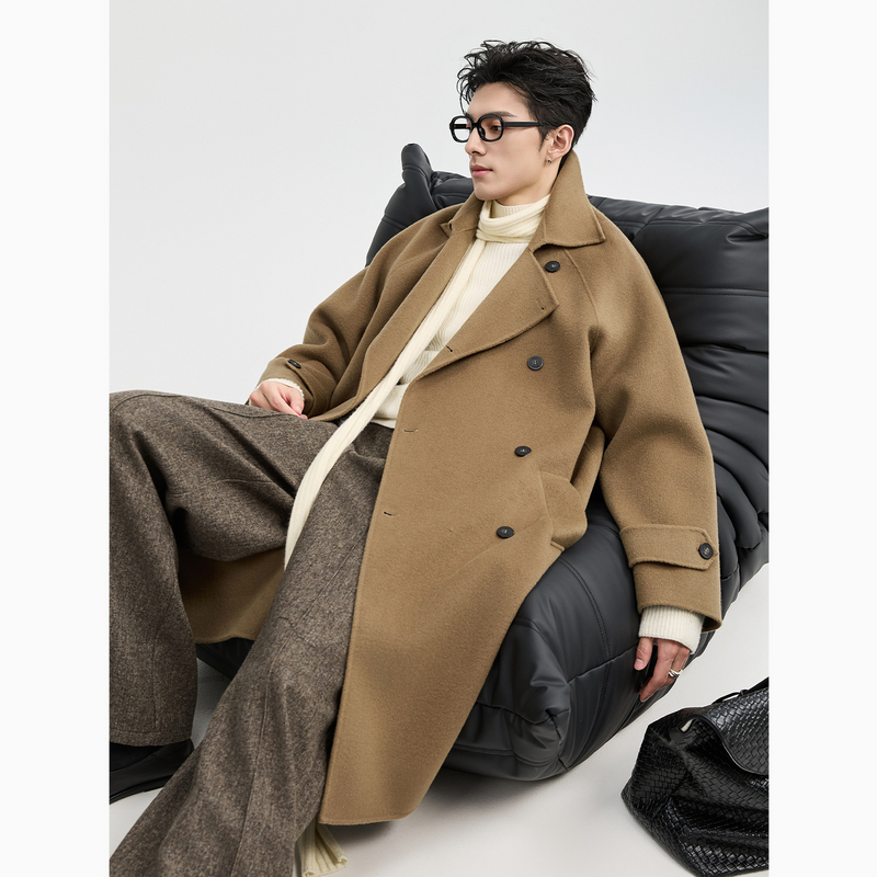 山羊绒高级感中长款伯爵卓尔25秋冬双面呢大衣男宽松保暖毛呢外套
