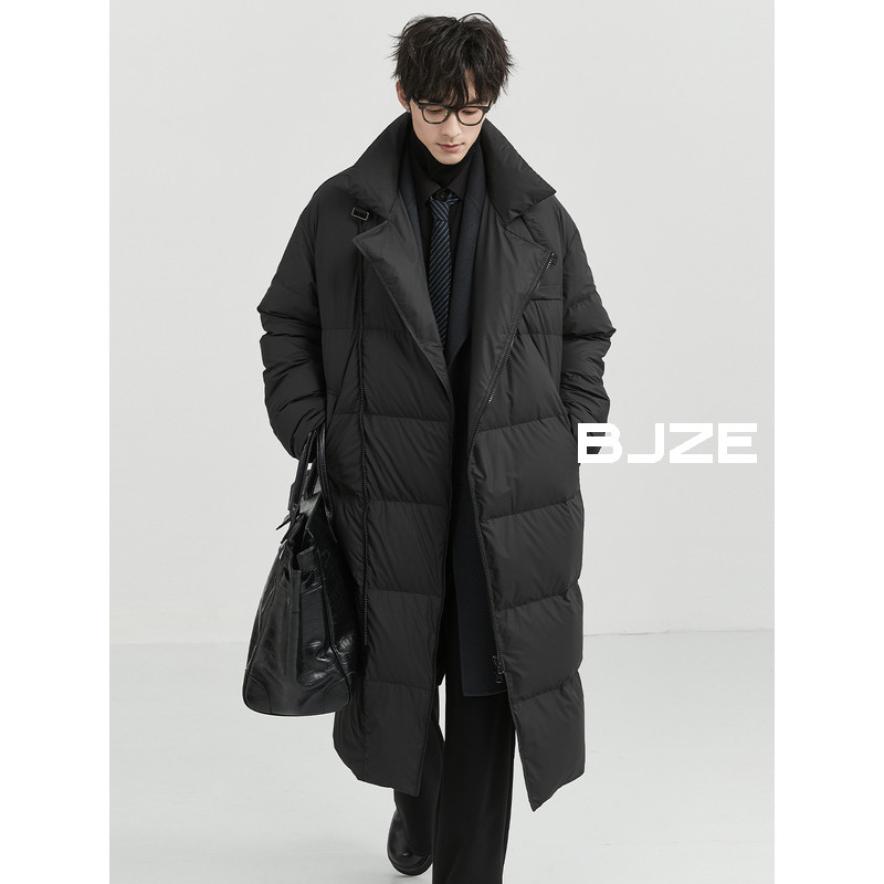BJZE男装24冬季过膝超长款大翻领羽绒服男士加厚鸭绒保暖宽松外套