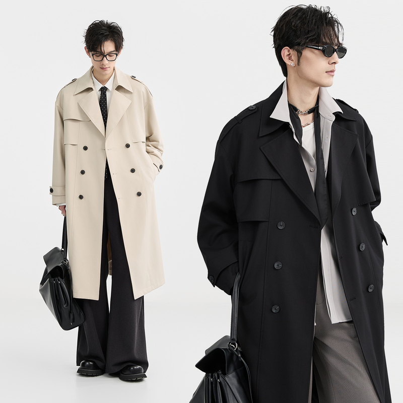 [25春季新款]BJZE男装高级感双排扣西装领风衣男中长款英伦风外套