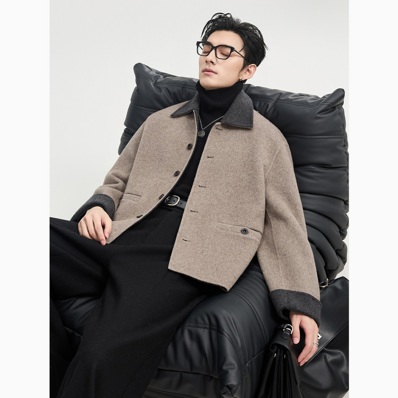 高级感撞色拼接伯爵卓尔25秋冬羊毛双面呢夹克外套男行政短款大衣,男装,毛呢大衣,淘宝优惠券,粉丝福利购,淘宝优惠卷