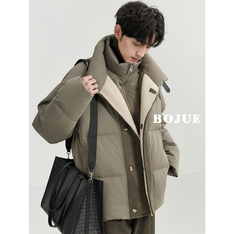 拼接设计感假两件羽绒服男翻领23冬季韩版宽松短款外套