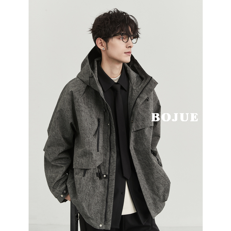 BJZE男装24秋季新款废土风设计感工装夹克衫男生宽松冲锋户外上衣