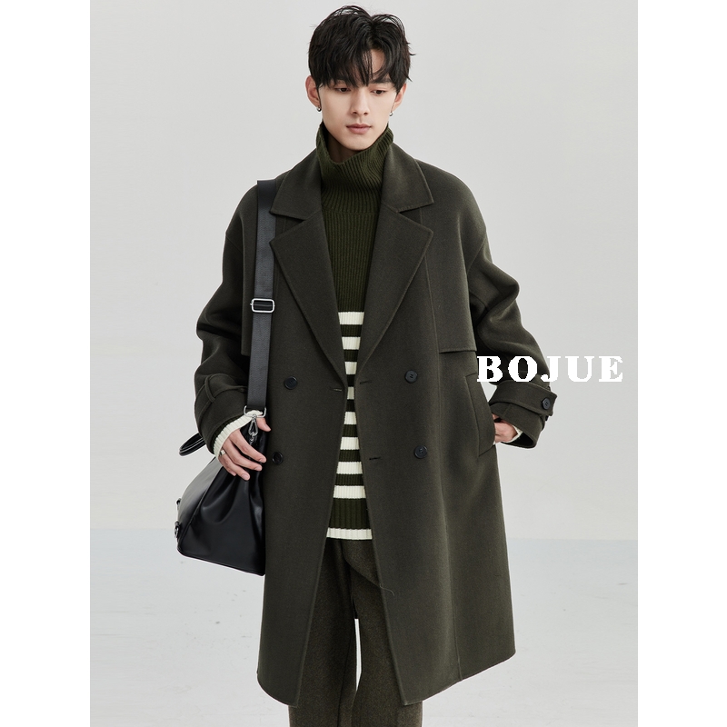 高级感全羊毛双面呢大衣男中长款23秋冬季韩版宽松呢子非羊绒外套