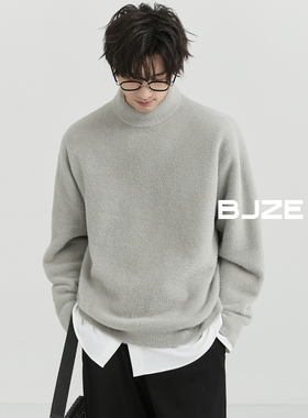 BZJE男装24秋冬季高级感仿水貂绒毛衣男半高领韩版舒适保暖针织衫