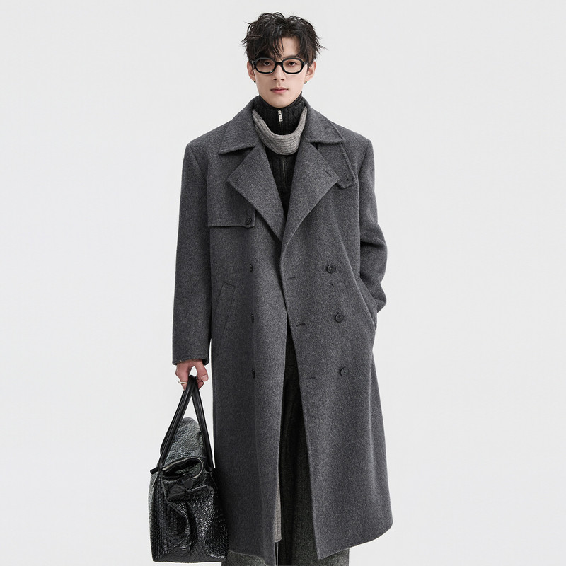 {立领垫肩设计感}伯爵卓尔25初冬过膝长款双面呢大衣男全羊毛外套