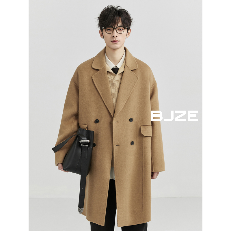 BJZE男装24冬季高端定织山羊绒羊毛混纺双面呢大衣加厚中长款外套