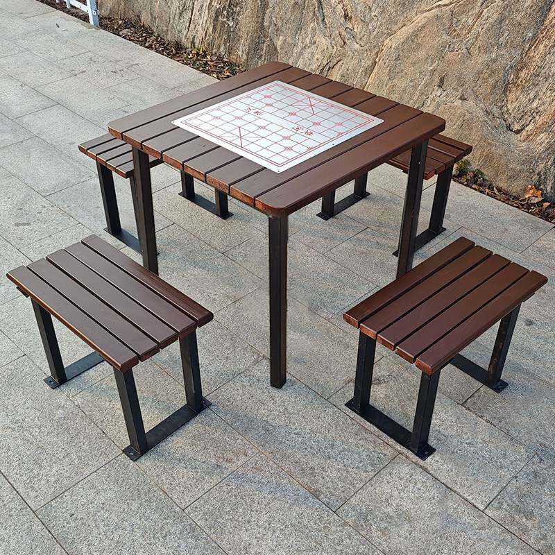 户外桌椅庭院阳台休息区休闲一桌两椅家用组合防腐木象棋棋牌桌椅