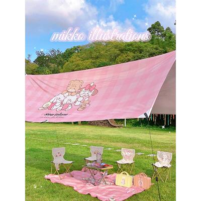 mikko联名超大天幕户外露营银胶防晒帐篷野餐垫椅子野营可爱粉色