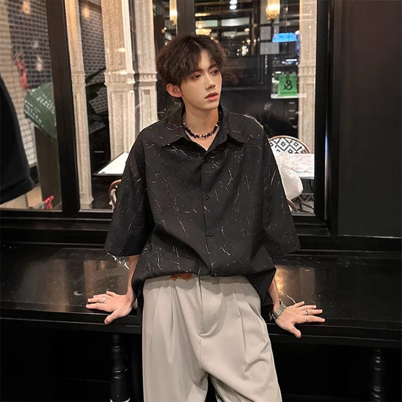 英伦雅痞男装肌理感衬衫设计感高级短袖衬衣男薄款发型师夏季穿搭