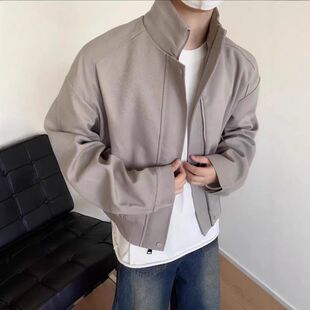 黑色fitcheck短款外套男春秋美式立领棒球服高级感垫肩飞行员夹克