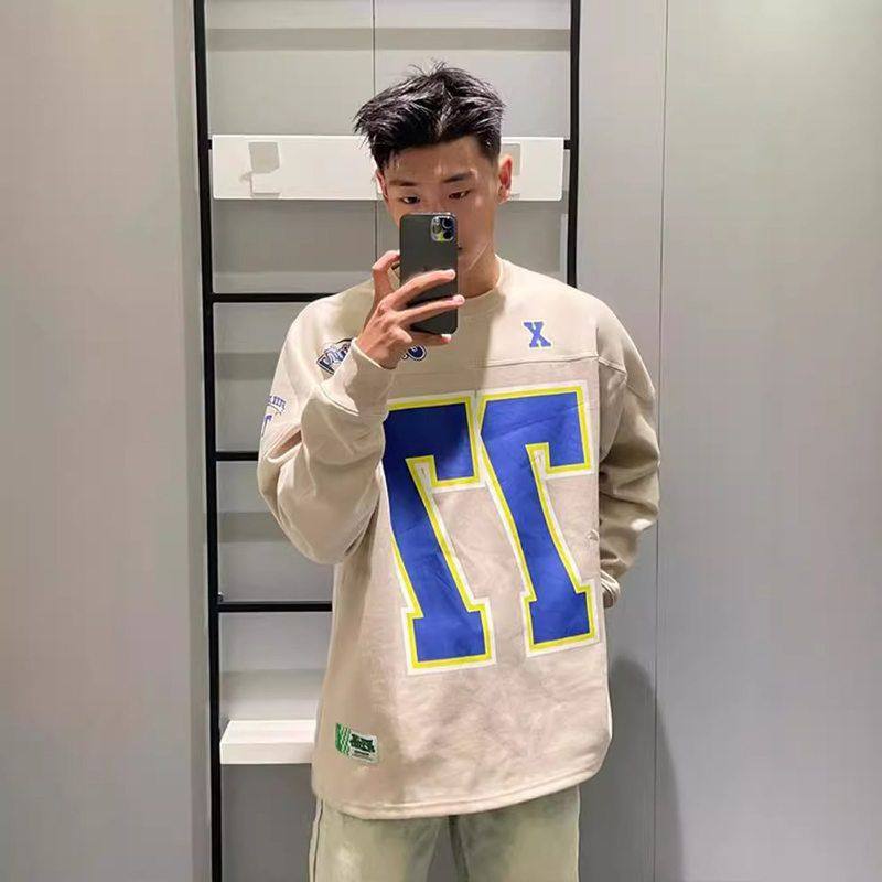 欧美hiphop卫衣男春秋款圆领无帽重磅长袖t恤潮牌美式复古冰球服