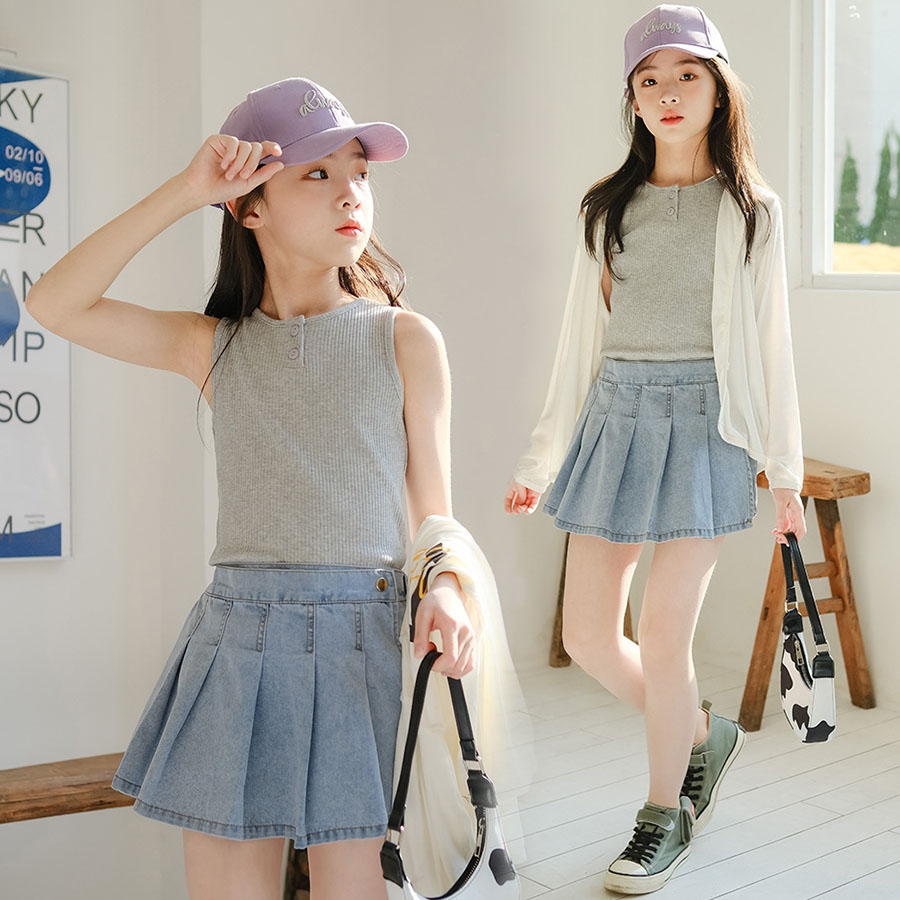 女童牛仔短裤夏款百褶裙装时尚甜美裤潮范百搭休闲热裤夏季心上款