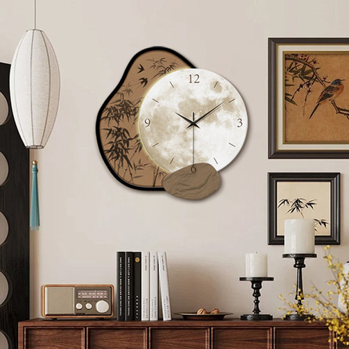 法式艺术月球钟表画家用客厅新中式挂钟画装饰画餐厅走廊异形时钟