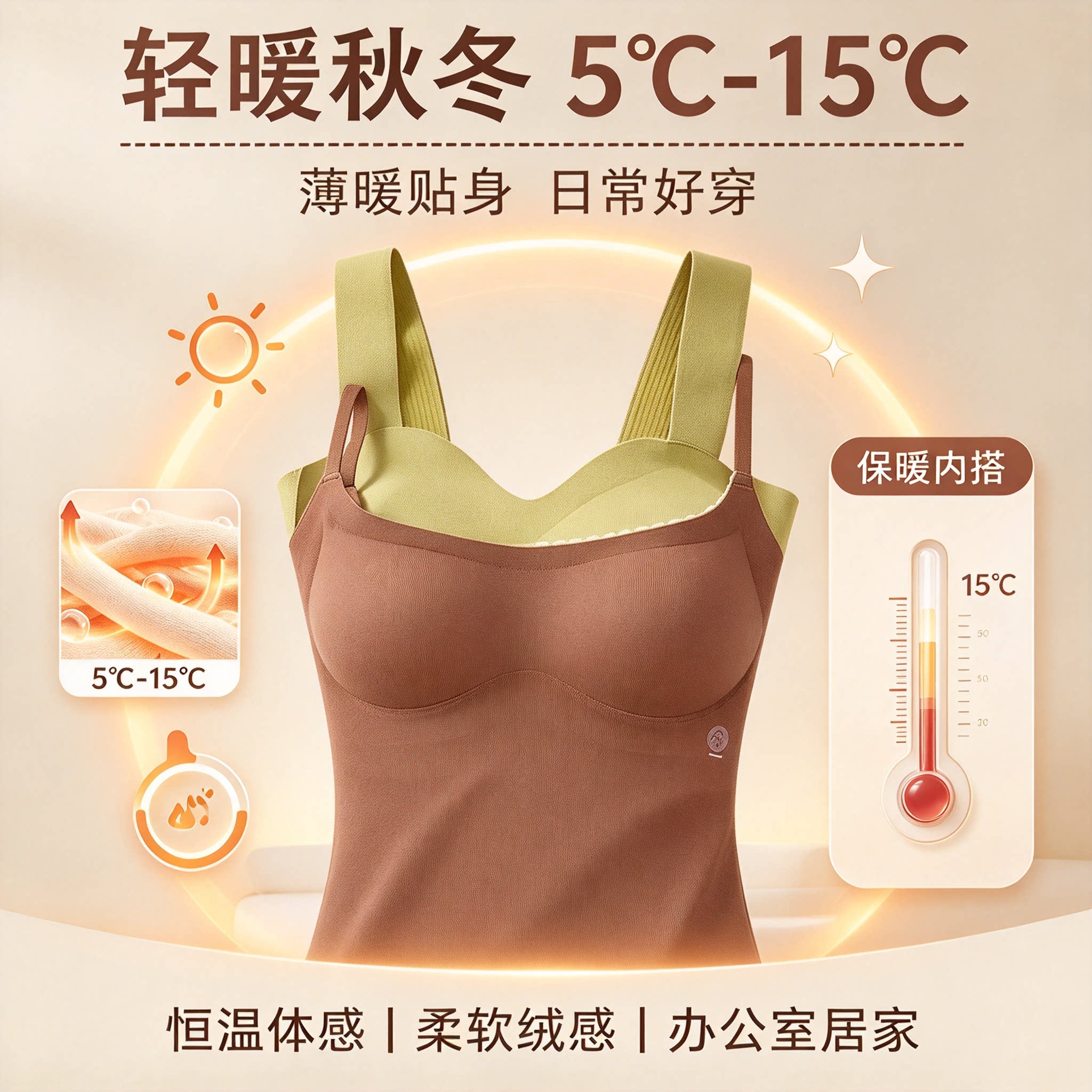 超低领无痕磨绒发热保暖背心女