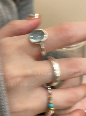 碎银子天然石开口戒指女小众设计冷淡风食指戒个性轻奢高级感指环
