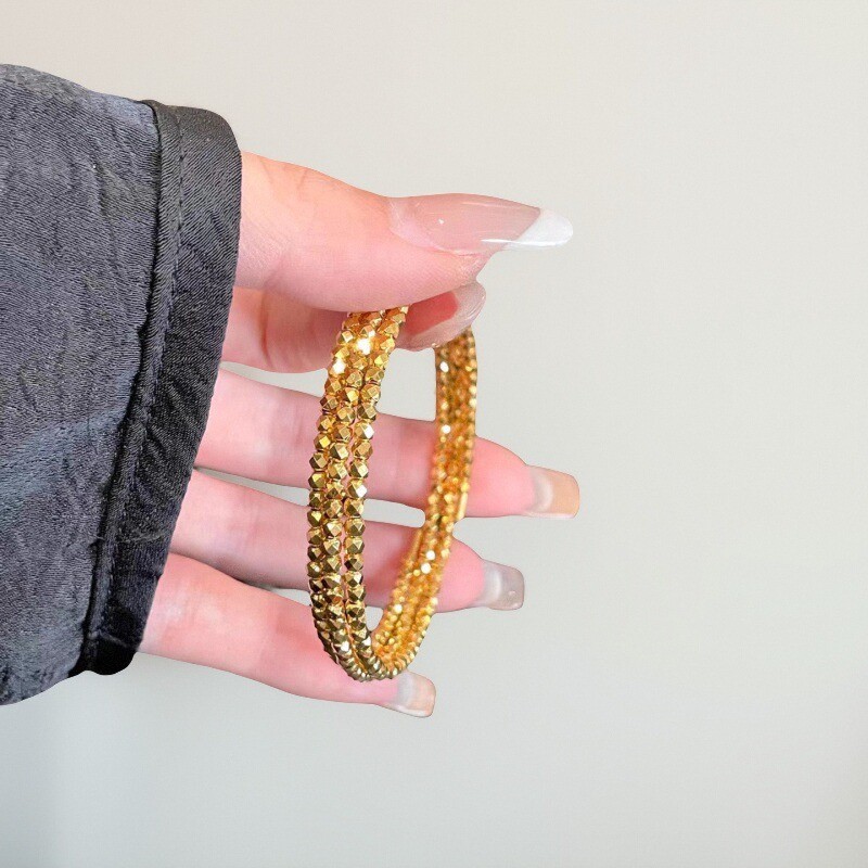 黄金色弹力蹦迪爆闪三圈手镯可伸缩记忆弹力手环碎银几两手链超闪