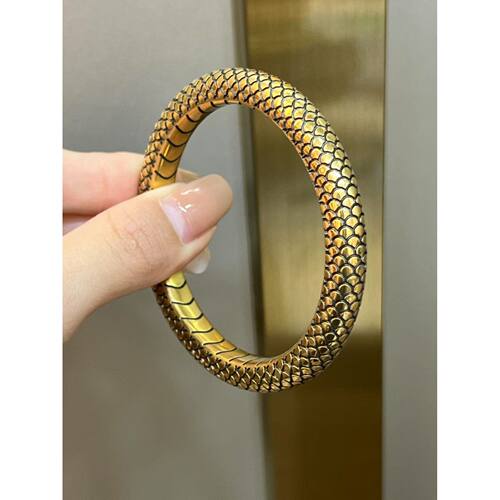 复古黑金蛇鳞手镯实心电黑做旧工艺镯子蛇年新款高级感手环手饰