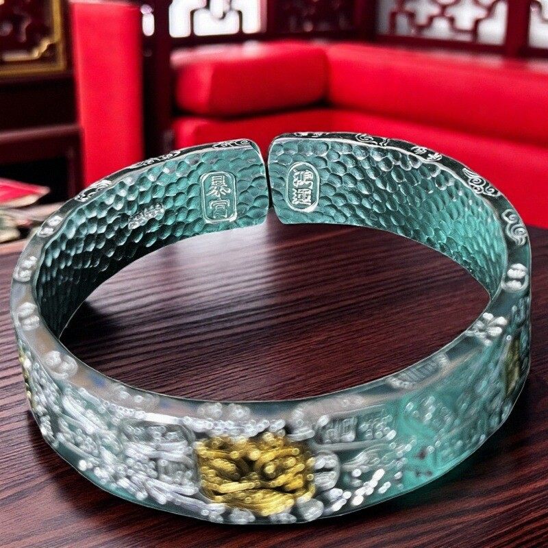 时尚银色吉言点金男女同款吉言开口可调节手镯送男友礼物手环镯子