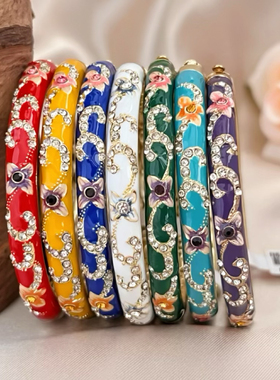 包邮新式景泰蓝镯子首饰两款开口时尚旗袍手镯镶钻合金饰品送朋友