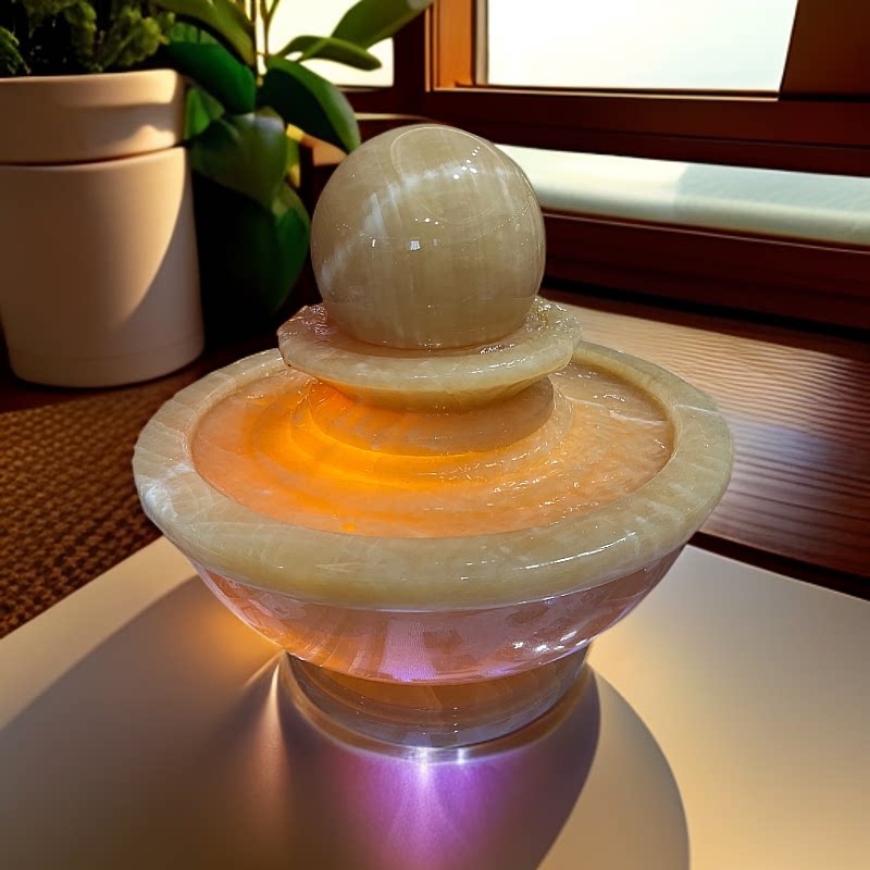 天然玉石风水球转运球流水摆件假山喷泉办公室客厅玄关装饰送礼品
