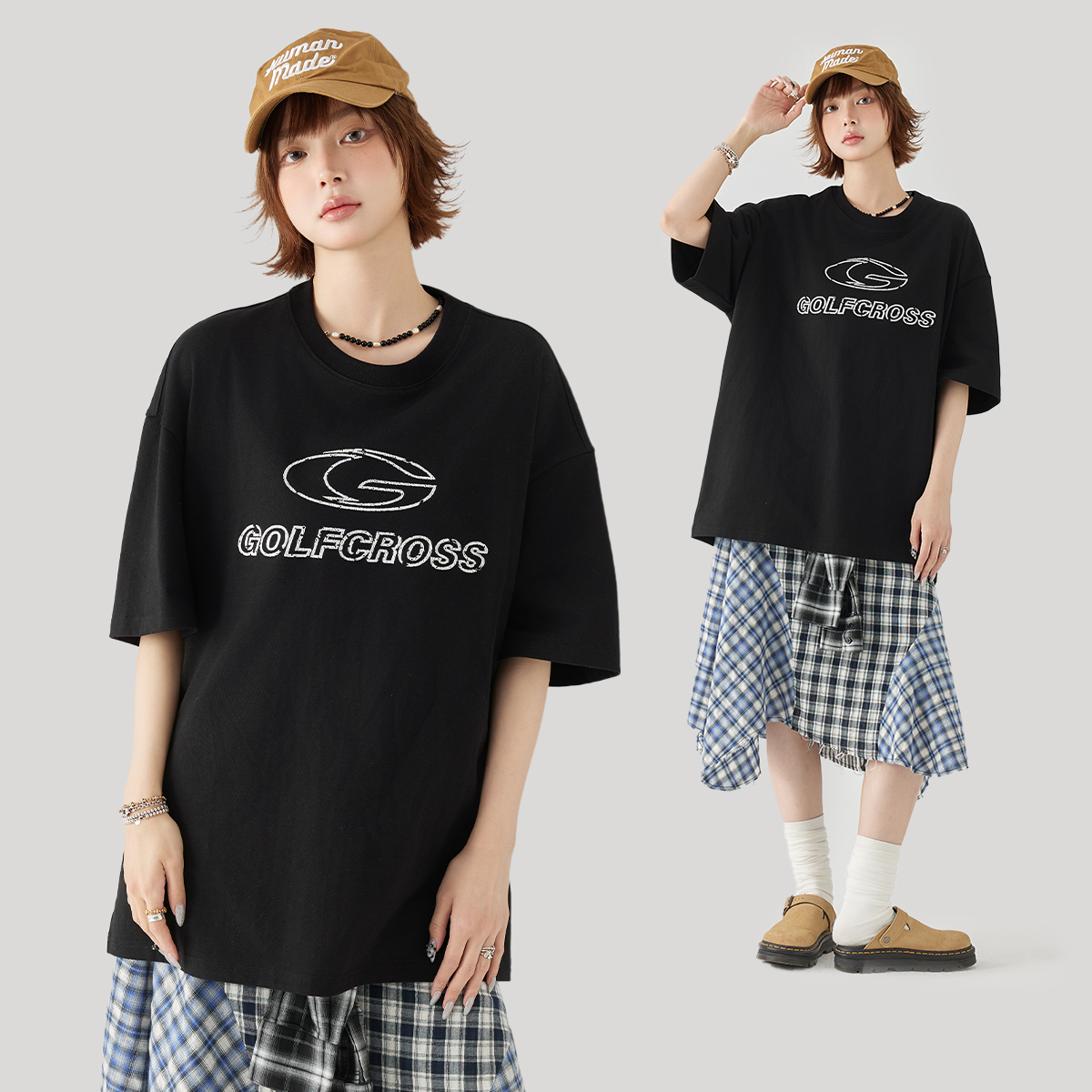 GOLFCROSS夏季字母印花防晒短袖速干凉感透气圆领T恤男女同款潮