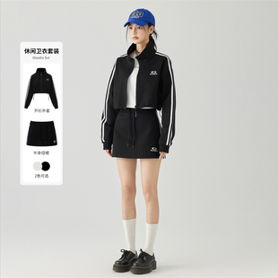 女新款 运动卫衣短裙套装 小立领潮牌两件套 短款 GOLFCROSS拉链长袖