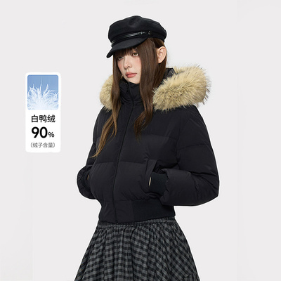 GOLFCROSS大毛领修身短款羽绒服