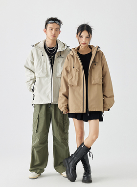 MPUX联名户外简约连帽外套秋季新款工装情侣运动休闲潮牌ins夹克