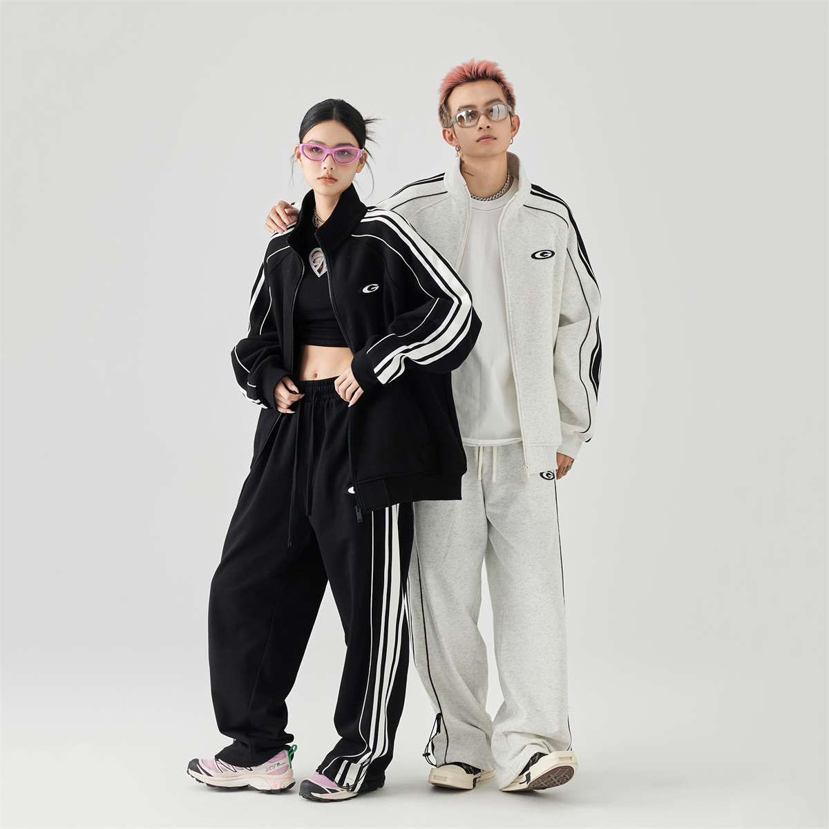 【明星同款】情侣拉链运动卫衣套装男女同款小立领潮牌两件套