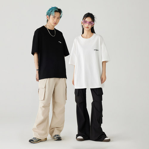 GOLFCROSS简约字母logo印花纯棉短袖夏季圆领五分袖宽松休闲T恤