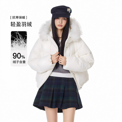 GOLFCROSS大毛领短款羽绒服