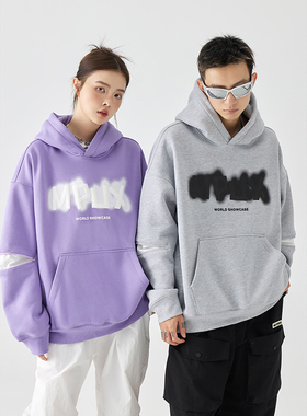 MPUX联名休闲纯色印花连帽卫衣男女同款袖口拉链设计潮牌ins上衣