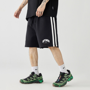 男女 宽松抽绳系带五分裤 GOLFCROSS双条纹撞色拼接休闲短裤 夏季