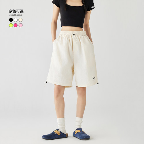 GOLFCROSS夏季多巴胺休闲运动短裤字母印花宽松抽绳五分裤沙滩裤