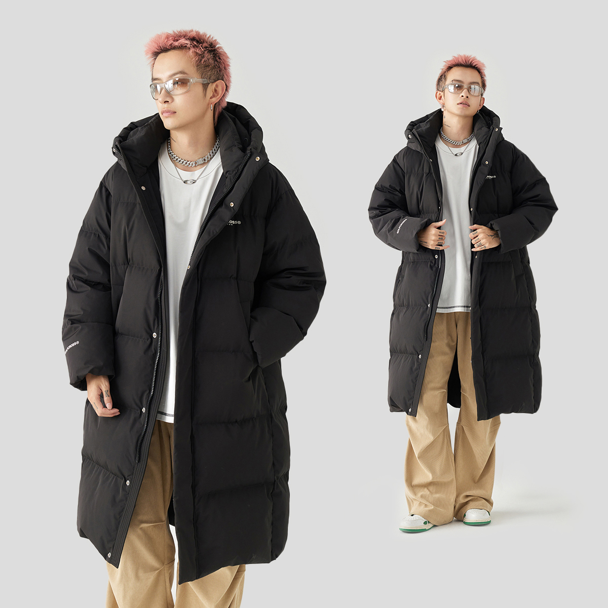 GOLFCROSS冬季防风运动户外长款连帽羽绒服男女同款抗寒保暖外套