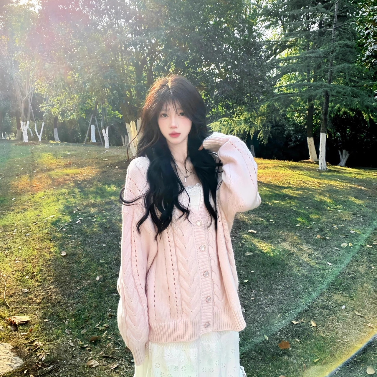 少女粉温柔风麻花毛衣女秋冬季2025新款慵懒百搭宽松显瘦针织开衫