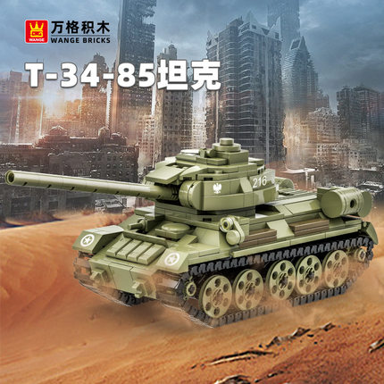 万格军事车小颗粒拼插积木T3485中型坦克车防空车组装模型摆件